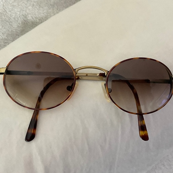 Designer sunglasses gold metal/ tortoise oval  gradient light brown lenses italy - Picture 1 of 9